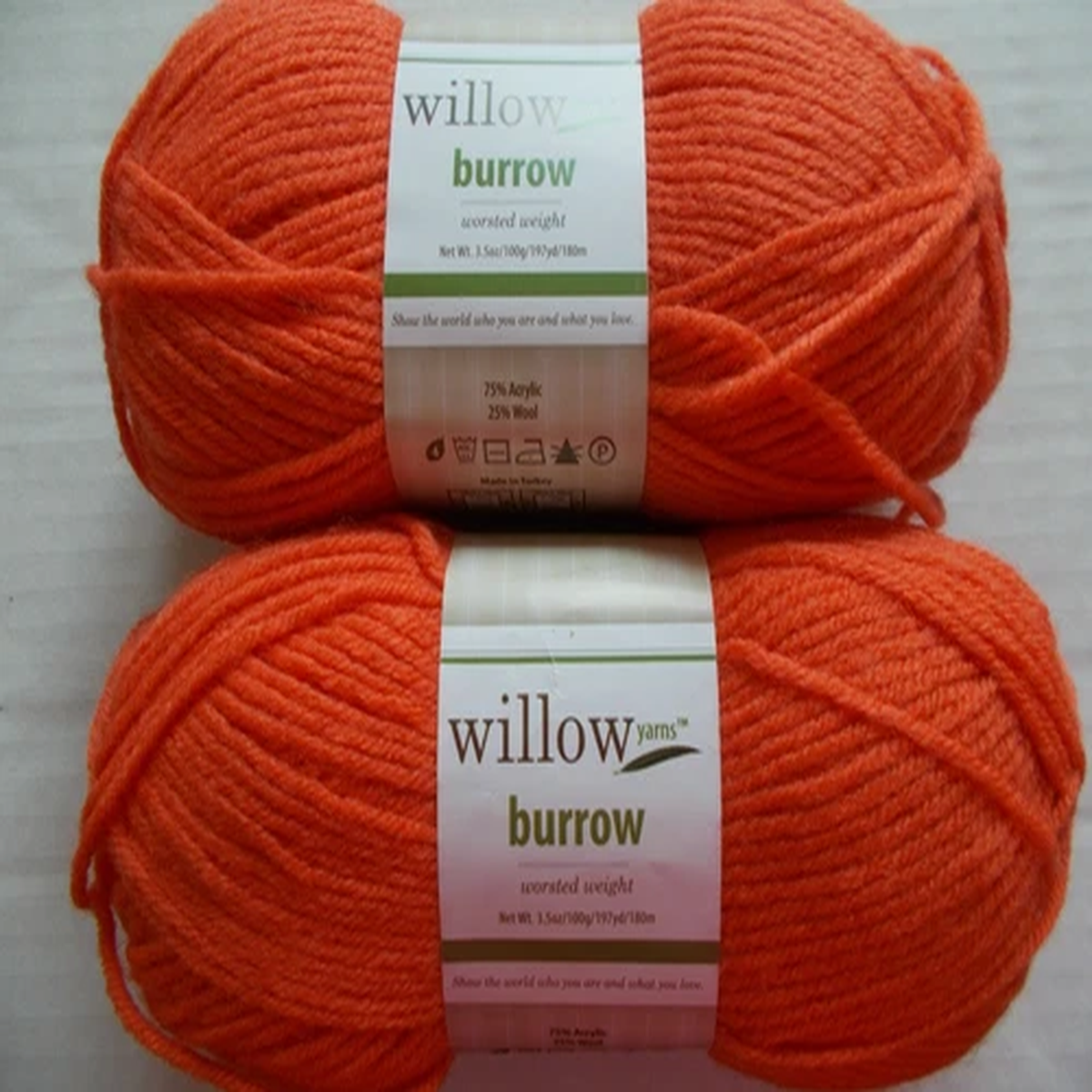 Willow Yarns Burrow Worsted wool blend yarn, Coral, of 2 (197 yds ea)