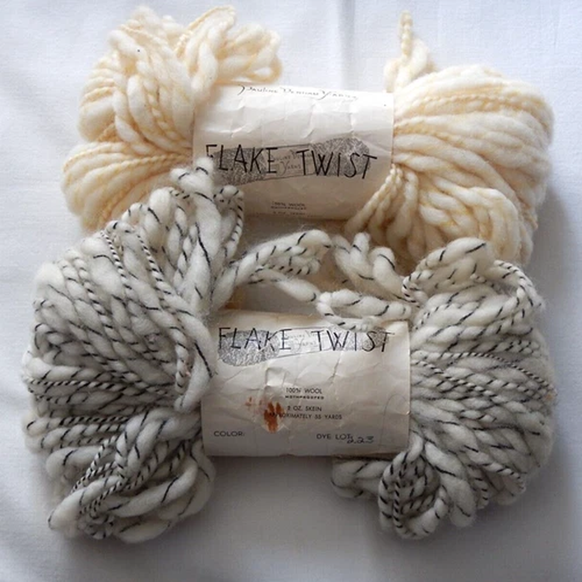 2--55 Yard Hanks Pauline Denham Yarns Flake Twist Wool