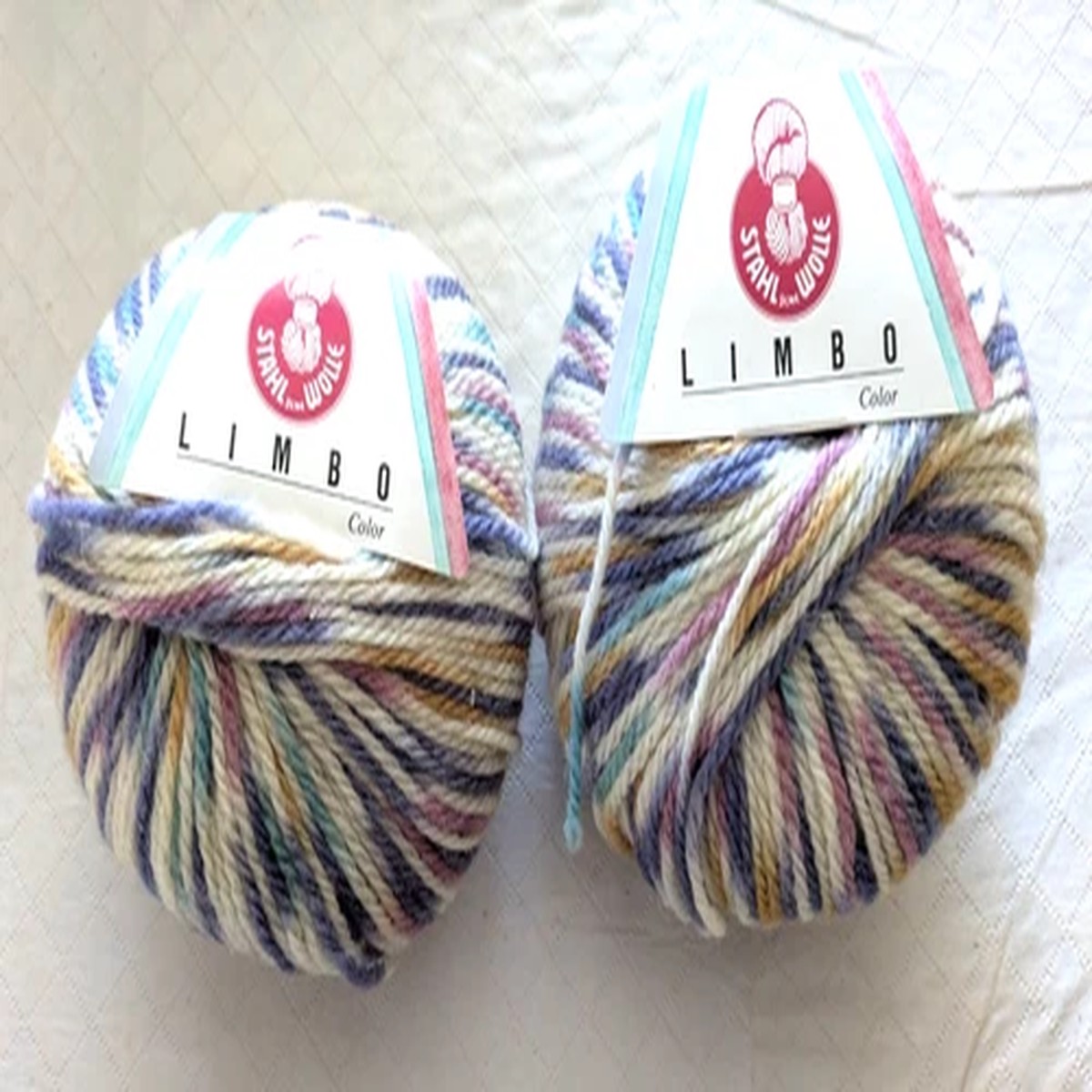 2 Ball Lot Stahl "Limbo" Super Wash Wool DK Wt Yarn in Cream Purple Teal Gold