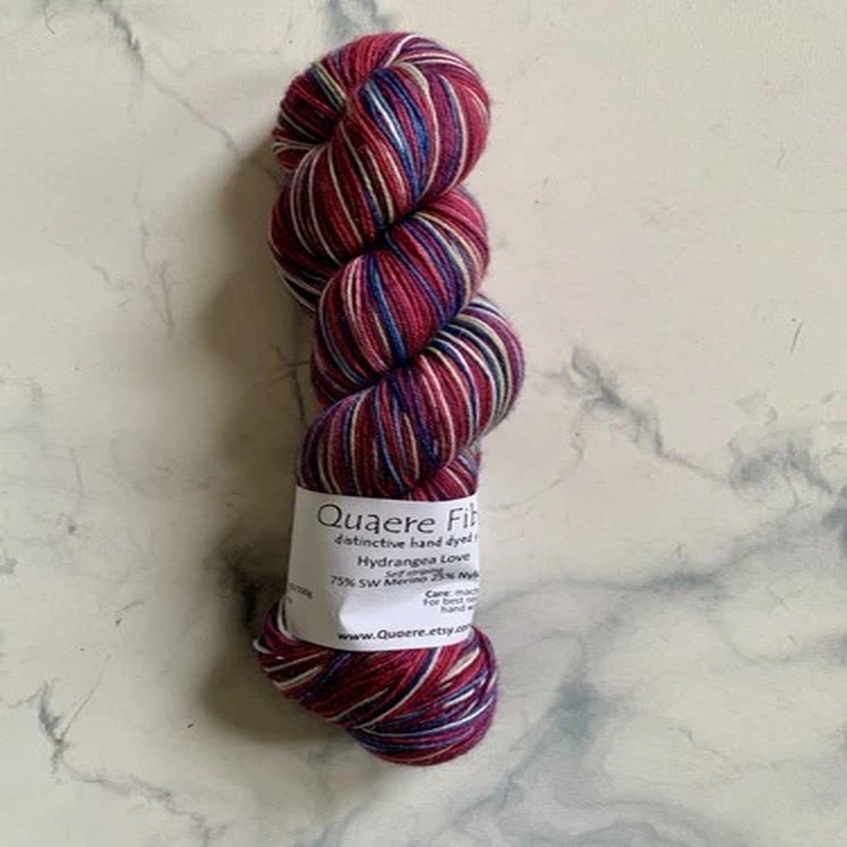 Quaere Fibre Hydrangea Love Self-Striping Hand Dyed Sock Yarn SW Merino/Nylon