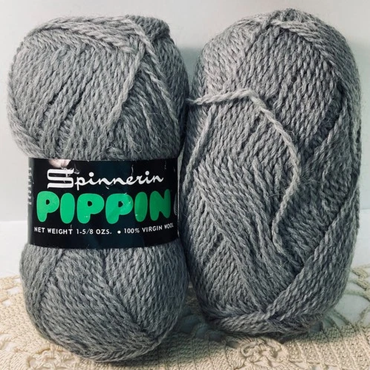 Spinnerin New Pippin Yarn Lot of 2 Virgin Wool Gray 4882 PliedSwitzerlandVintage