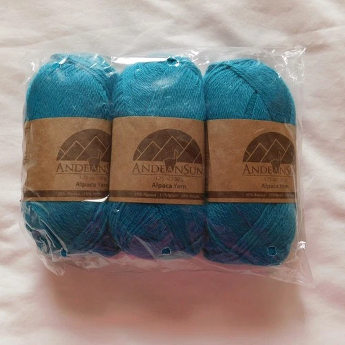 ANDEAN SUN Alpaca Yarn 3 Skeins Turquoise New in Sealed Package