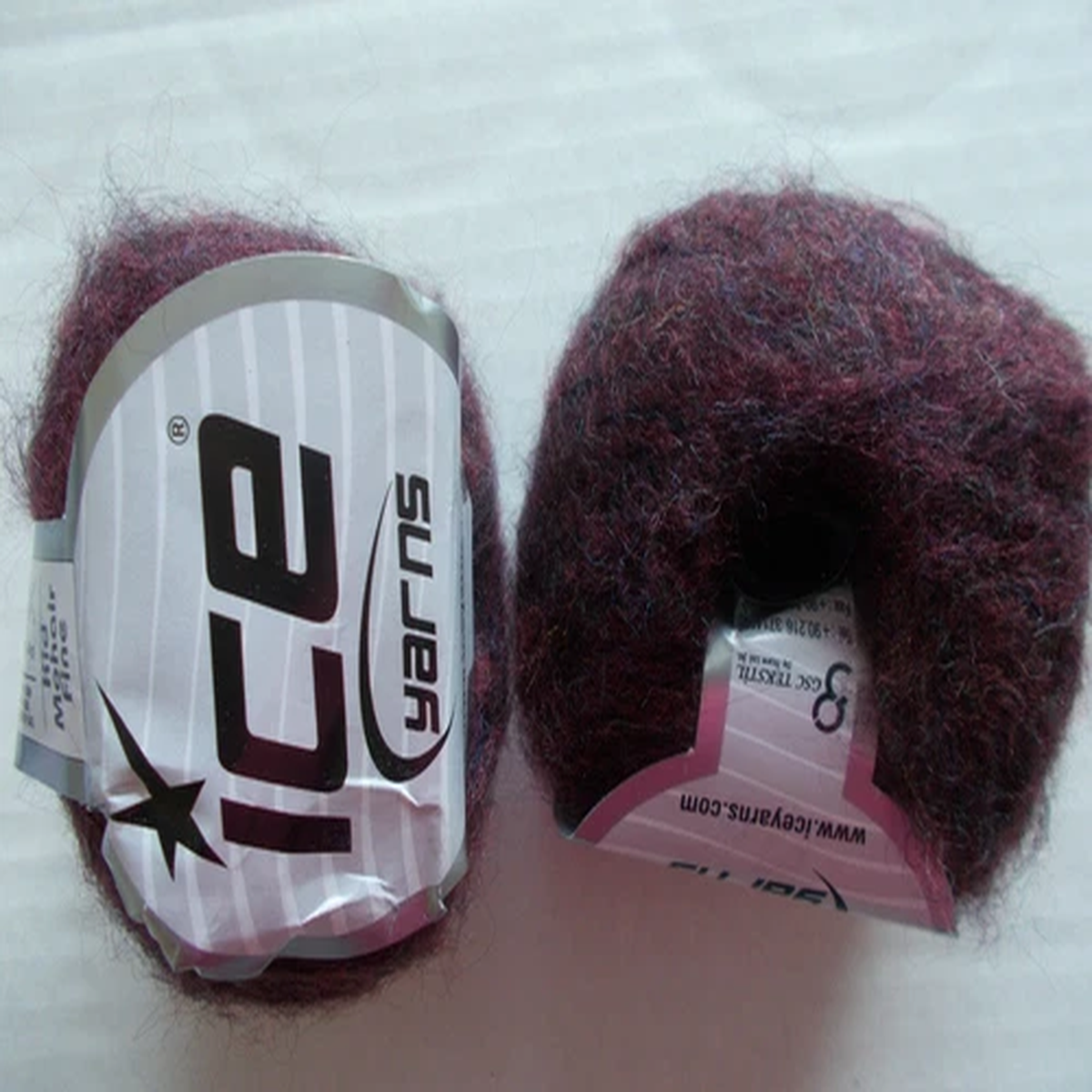 Ice Yarns Kid Mohair Fine yarn, Burgundy Melange, lot of 2 (326 yds ea)