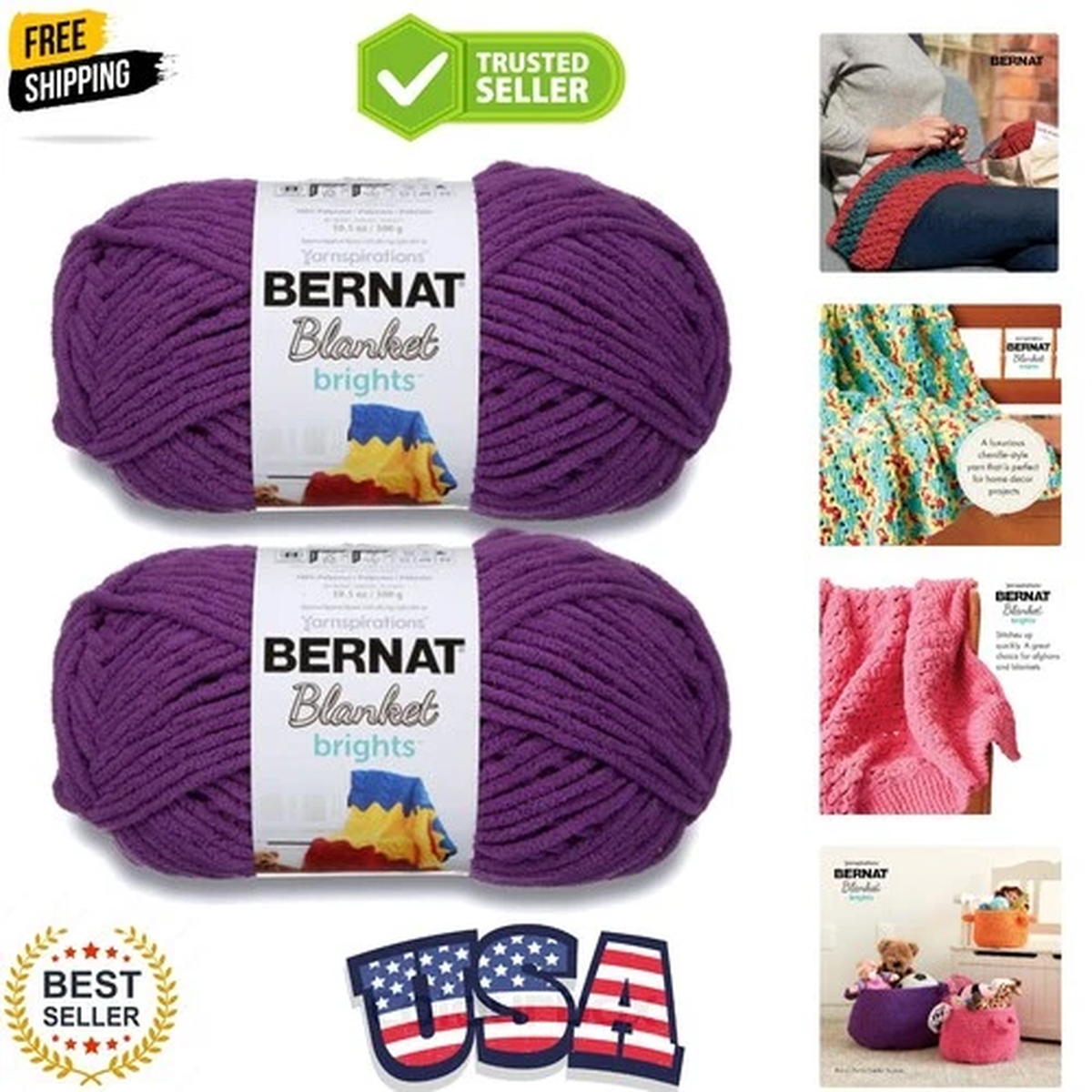 Blanket Brights Pow Purple Yarn - 2 Pack of 300g/10.5oz - Polyester - 6 Super...