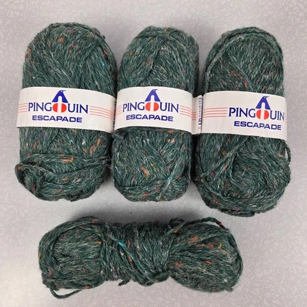 Pingouin Escapade Yarn Green 4 Skeins Color 07 Wool Blend France 50g Skein