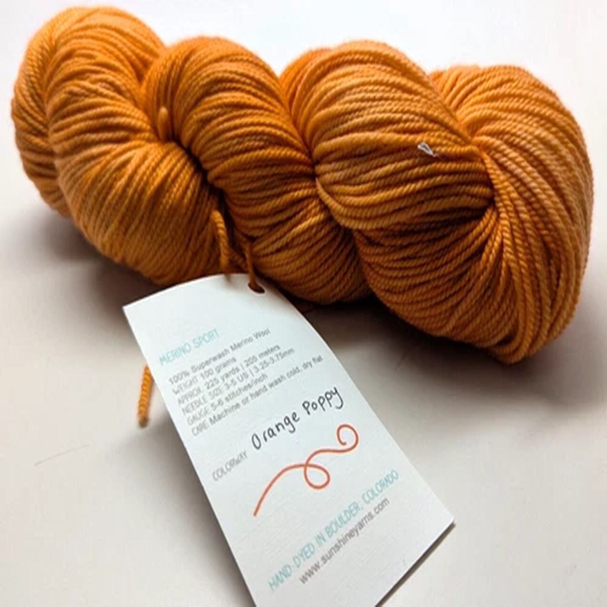 Sunshine Yarn Superwash 100% Superwash Merino Sport 100gm/225 yds