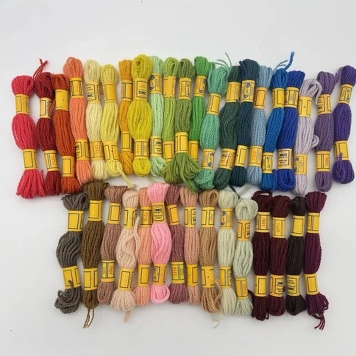 Vtg DMC Floralia Wool Yarn- Lot Of 36 Different Color Skeins