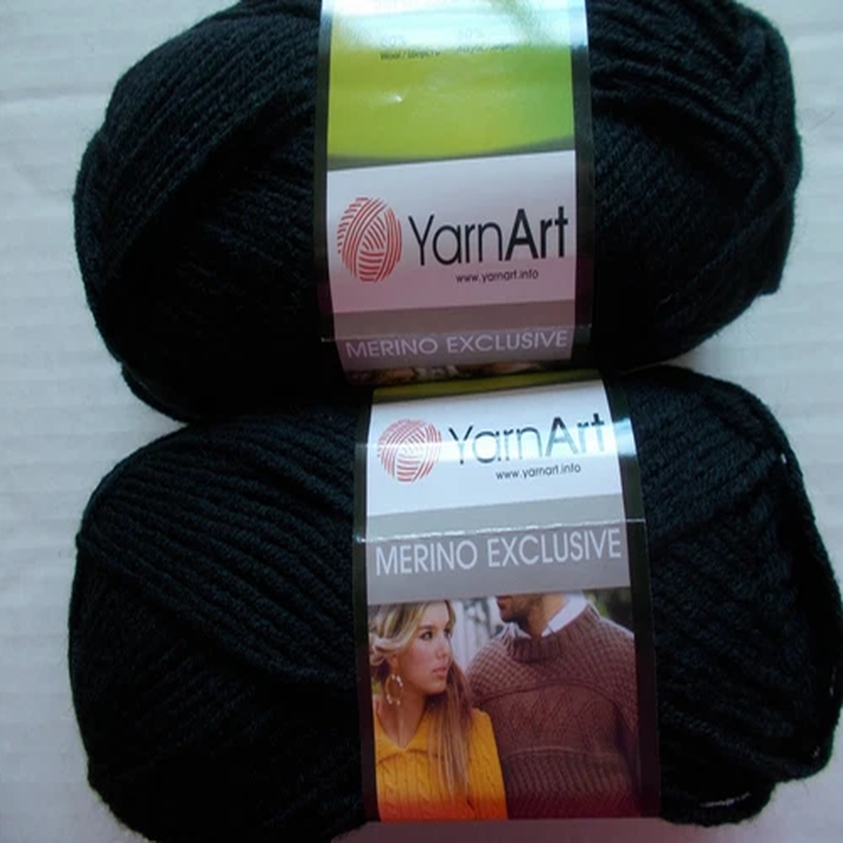 YarnArt Merino Exclusive wool blend yarn, Black, lot of 2, (240 yds each)