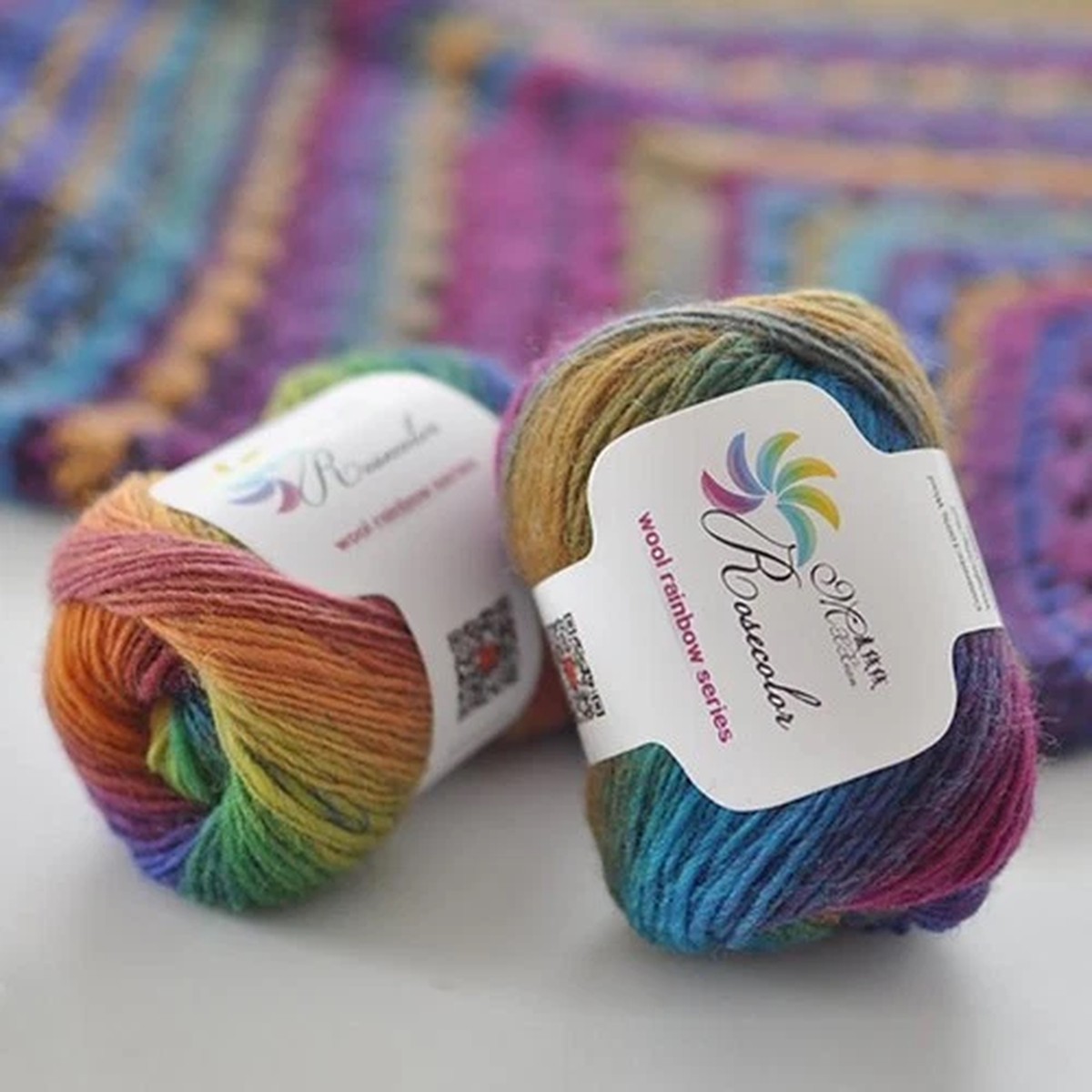 50g Rainbow 100% Pure Wool Yarn for Knitting Crochet Shawl Scarf DIY Craft