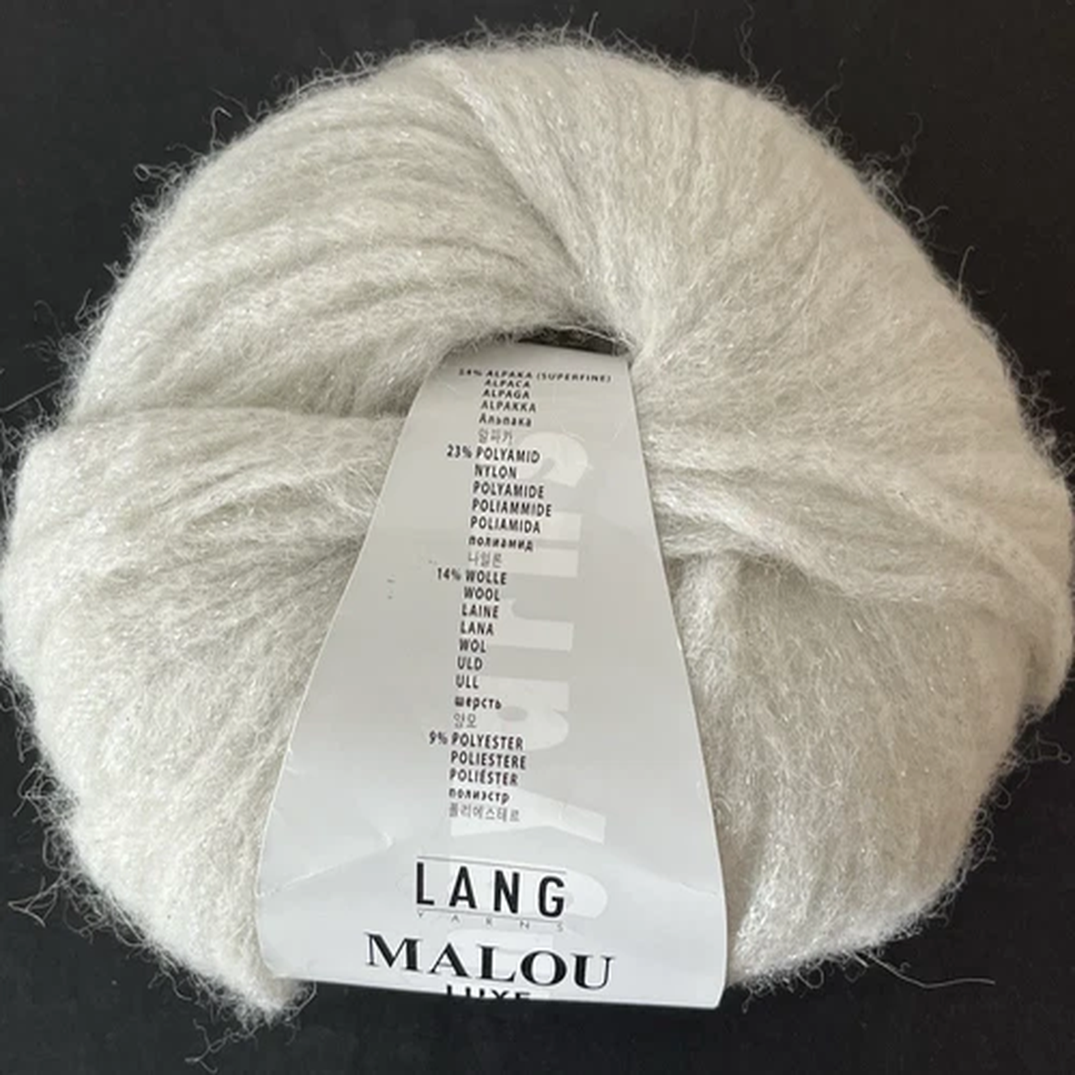 Lang Malou Luxe Yarn Alpaca Superfine Bulky 928-0094 White Sparkle 126 yds 50 g