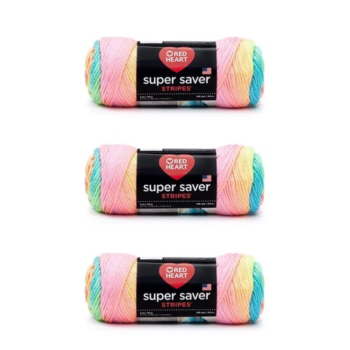 Red Heart Super Saver Yarn, 3 Pack, Retro Stripe 3 Count