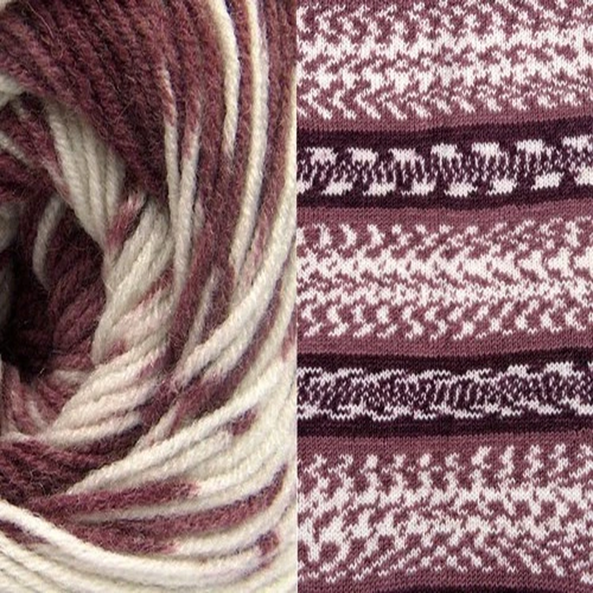 Jacquard Wool Maroon Mauve White Yarn 63217 Ice Yarns Self-Patterning 150g 557yd