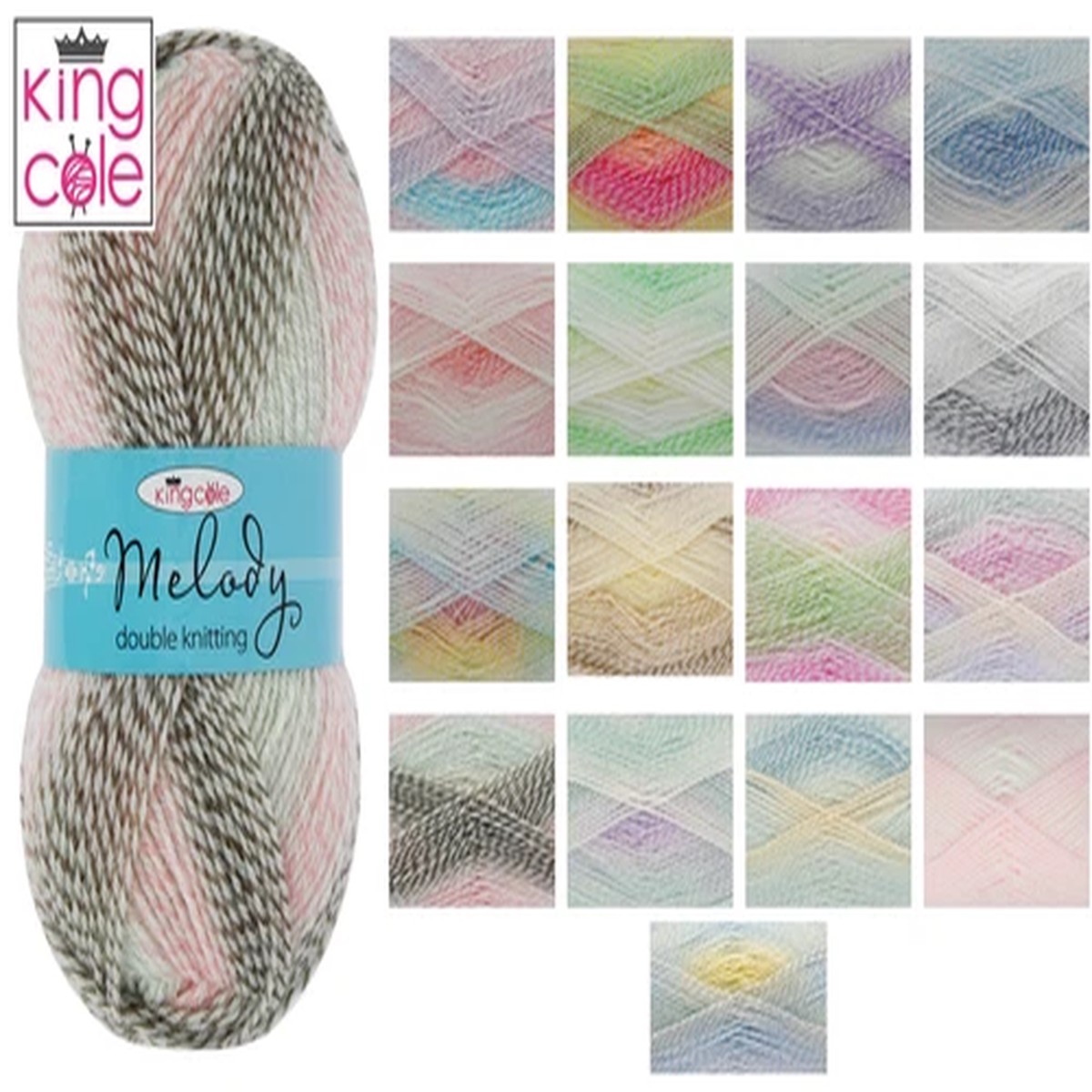 King Cole Melody DK Pastels Knitting Yarn 100g Ball - Double Knit Wool Crochet