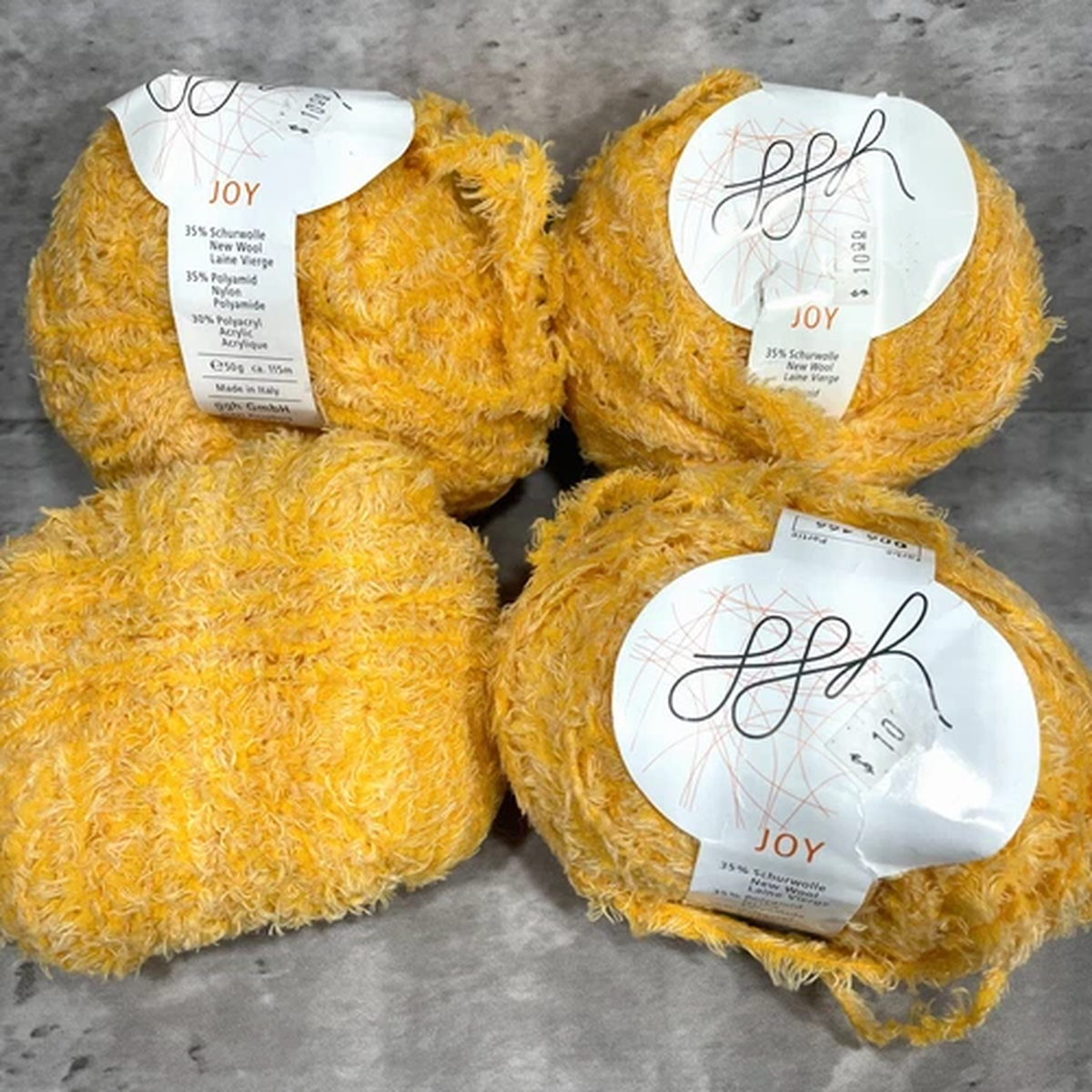 Lot of 4 Joy Dandelion Yellow Wool Blend Yarn 50 gr each Made In Italy