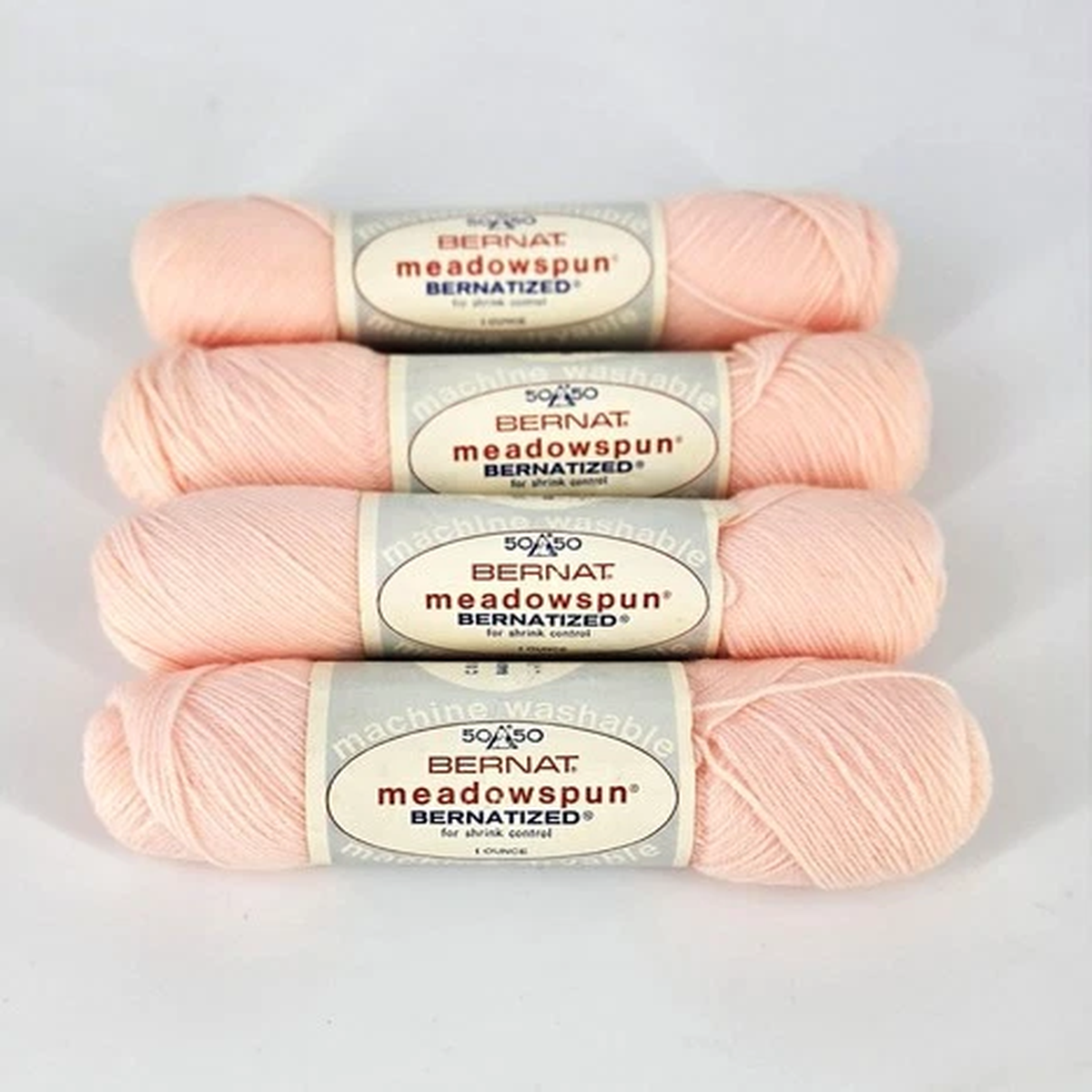 4 Skeins NOS Bernat Meadowspun 50/50 Fingering Wool & Nylon Baby Pink 1143 1oz