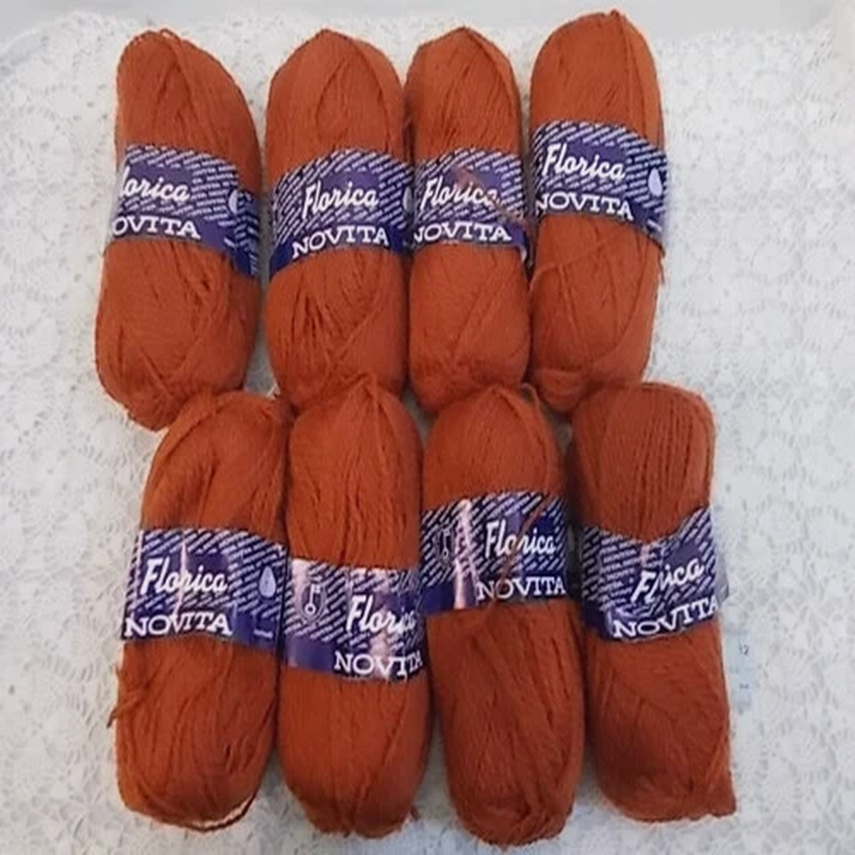 LOT 8 SK NOVITA "FLORICA" 100% WOOL YARN-50 G. RUST/BRICK RED - FINLAND