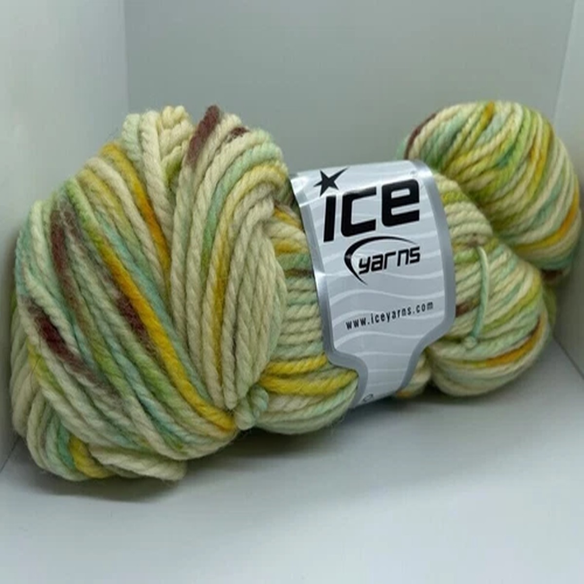 Organic Wool Bulky Hand Paint Yarn 78818 Ice 100gr 131y Yellow Green Cream Brown