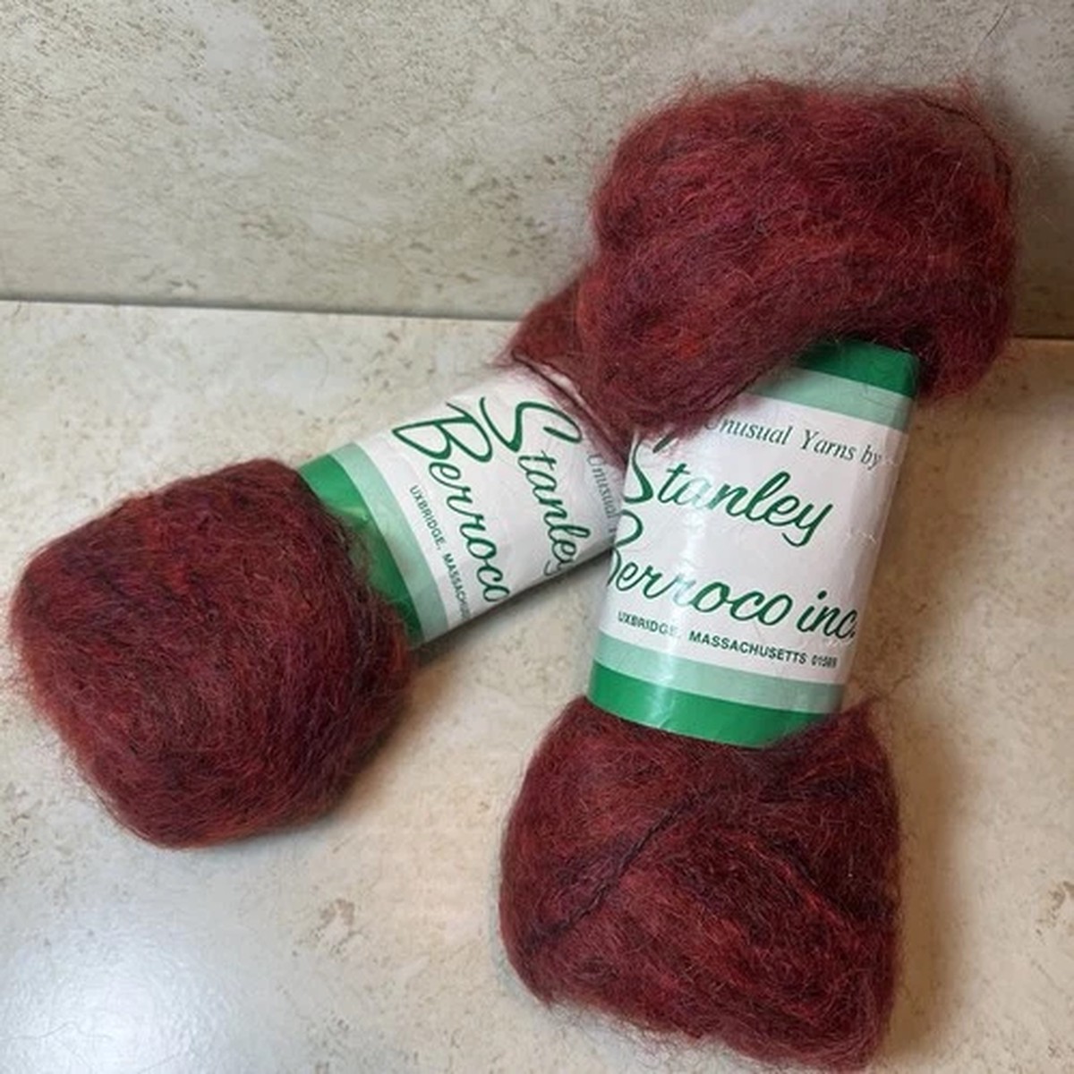 VTG Yarn Stanley Berroco Imported Ireland Color 443 Brushed Wool Red Lot 3026