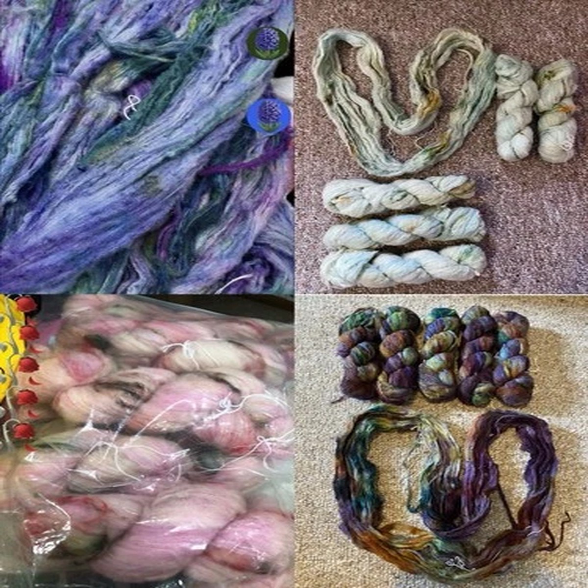 1 Skein Hand Dyed Suri Alpaca Yarn Fluffy Brushed Yarn 50g 164yd Green Purple