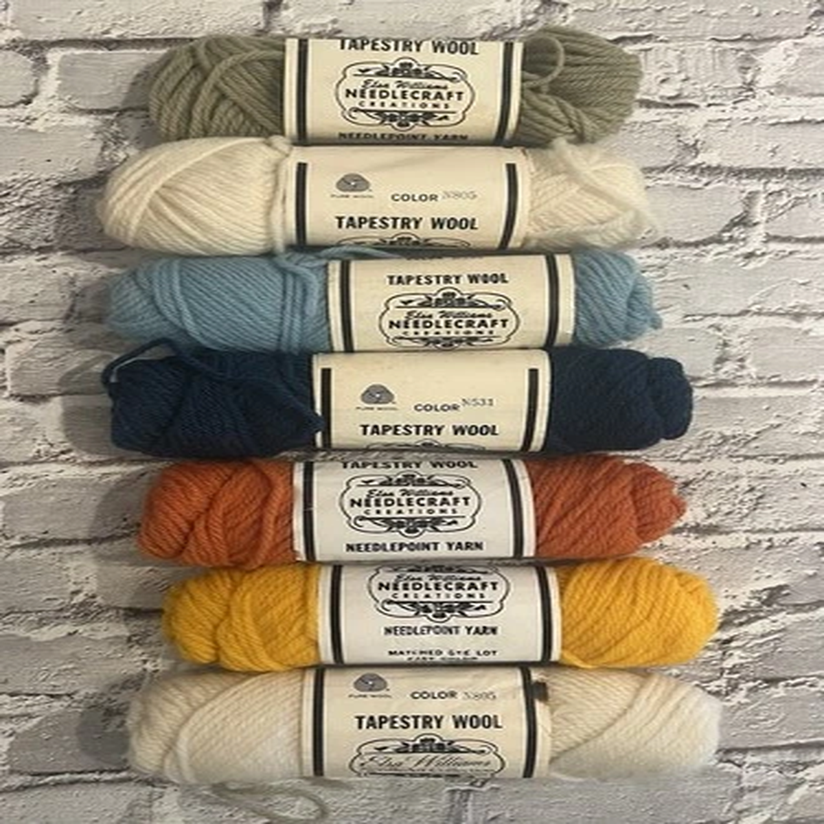 Vintage Elsa Williams 100% Wool Needlepoint Yarn 7 PC Lot
