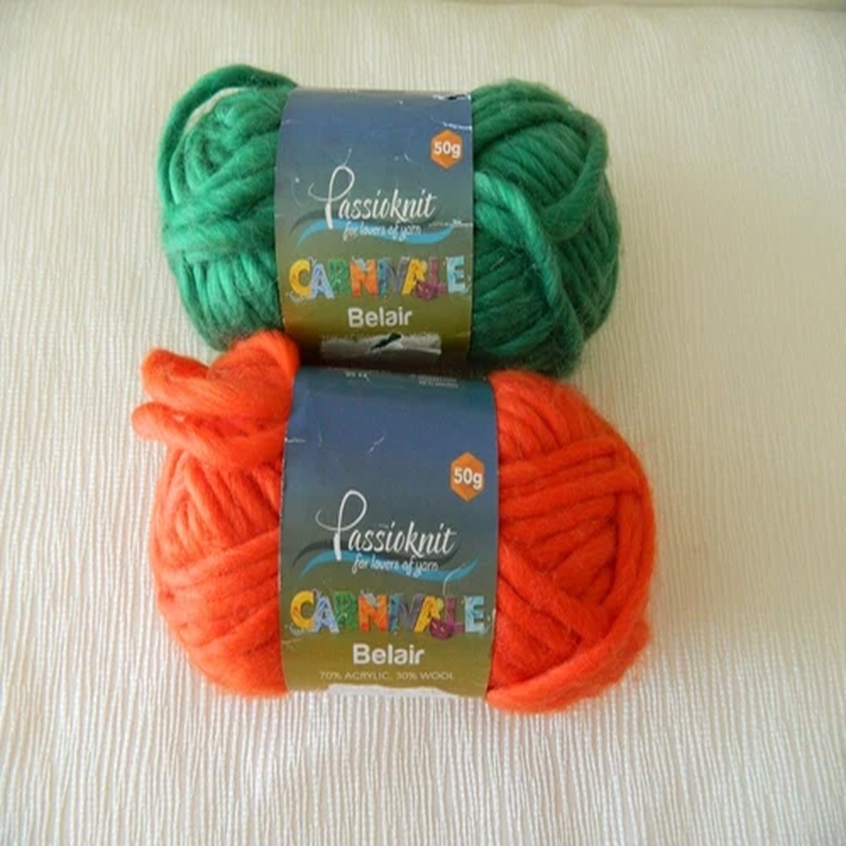 Yarn CARNIVALE Passioknit BELAIR Acrylic Wool Green OR Orange Craft Hobby