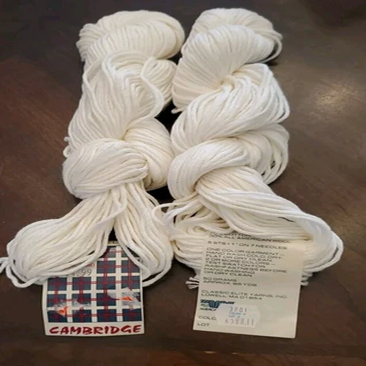 2 White Classic Elite CAMBRIDGE Cotton Wool Yarn Vintage New
