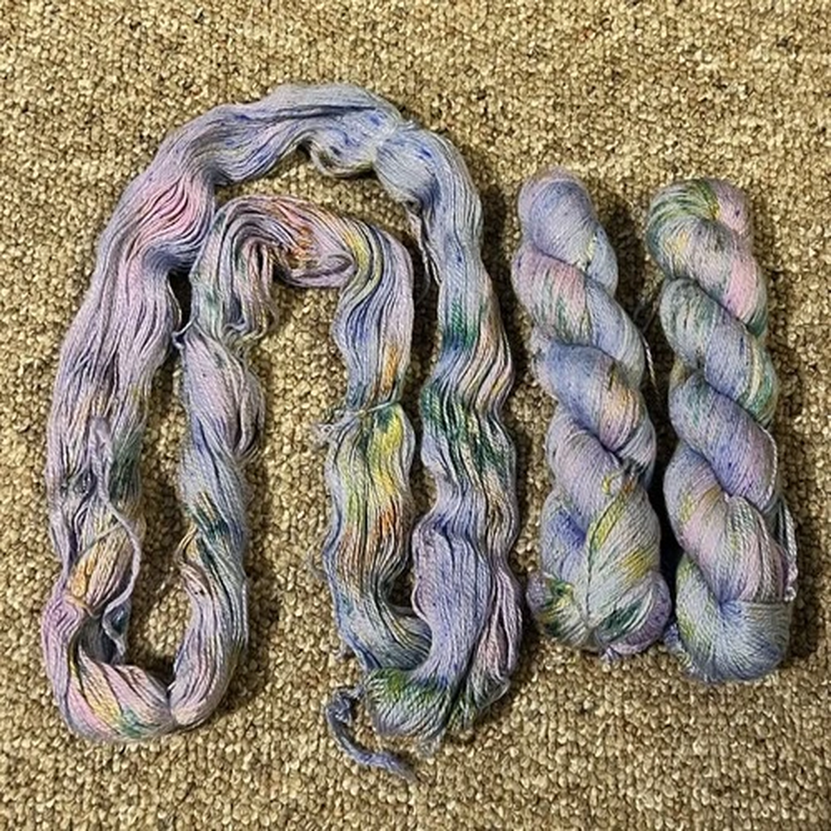 3 Skeins Hand Dyed Worsted Silk Merino Yarn 100g/400m 300g Purple Blue Monet