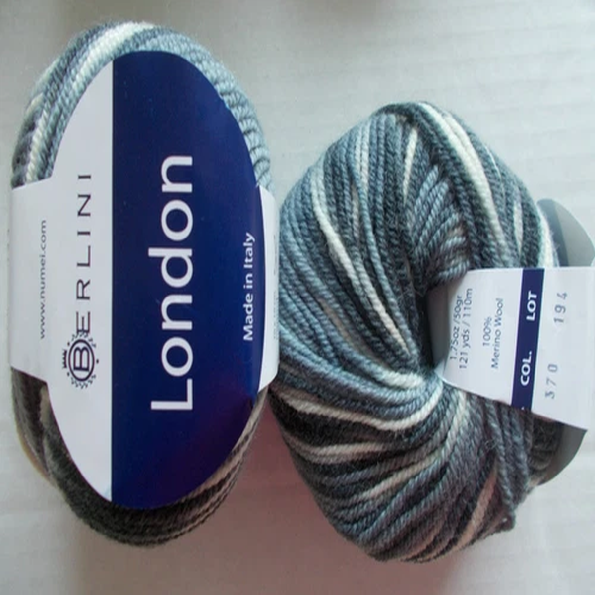 Berlini London Westminster 100% wool yarn, grays, lot of 2 (121 yds each)