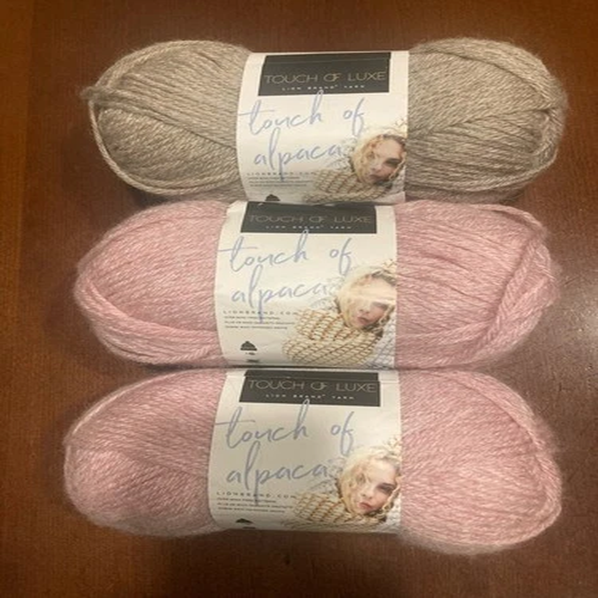 Lion Brand Yarn - Touch of Alpaca - 2 skeins Blush - 1 skein Taupe