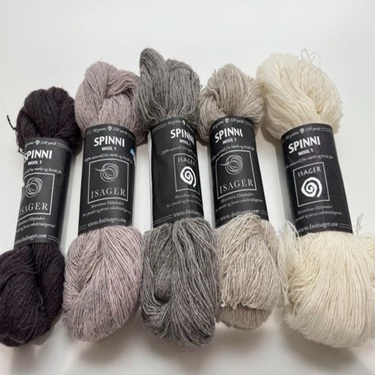 Lot 5 Isager Spinni 100% Wool Denmark Cream 0 Beige 6S Gray 13S Violet 61S Plum