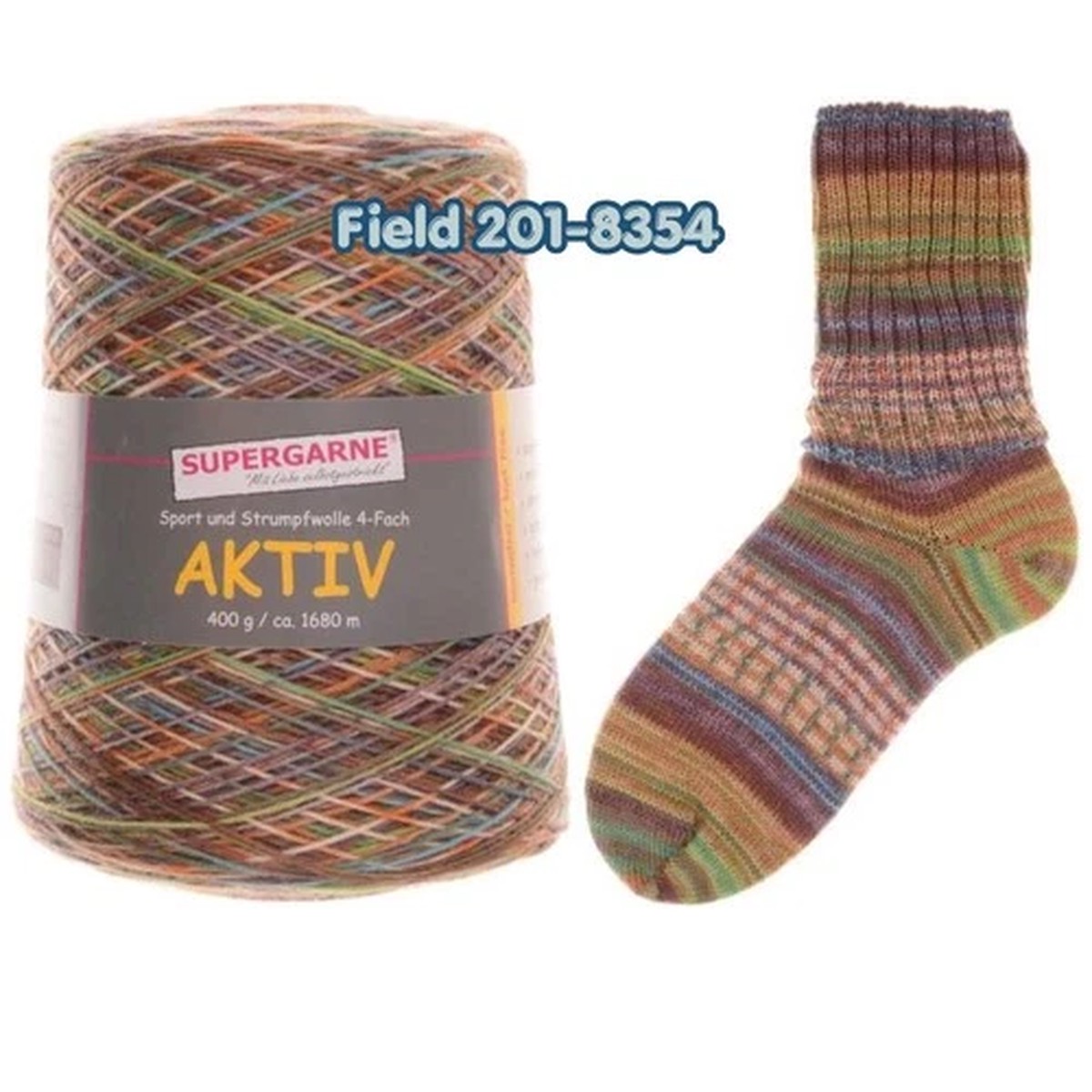 Sock Yarn Cone: Aktiv Supergarne, 400g Self Striping Made in Italy - Field