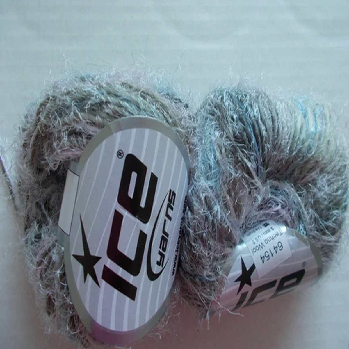 Ice Yarns Techno Wool soft eyelash yarn, khaki/lilac/white,lot of 2 (110 yds ea)