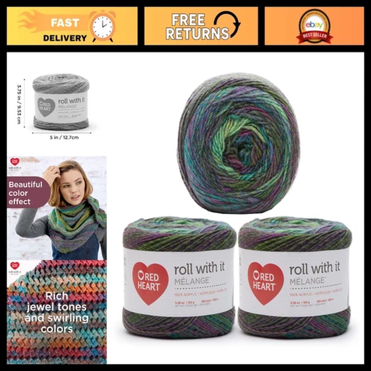 150g Acrylic Yarn - 4 Medium (Worsted) - 389 Yards - Knitting/Crochet, 3 Pack