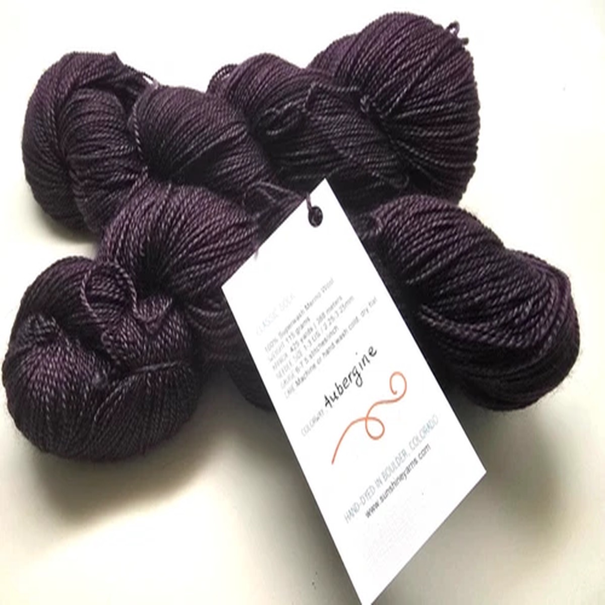 2 Matched Hanks Sunshine Classic Sock 100% SW Merino/ 425 yds Each Aubergine TM