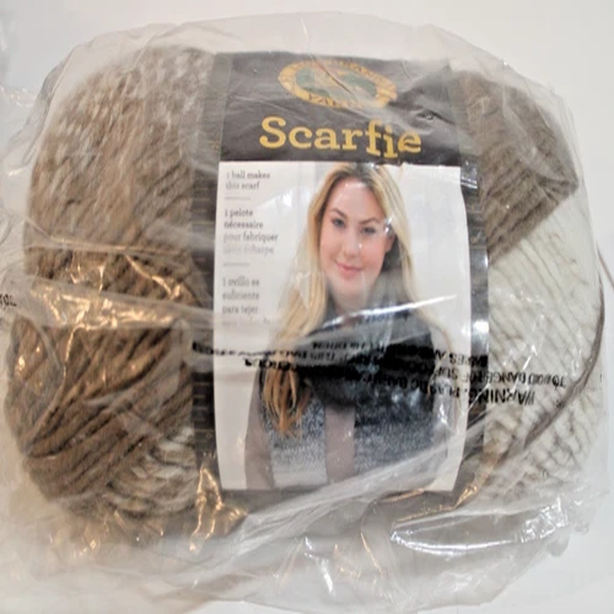 Lion Brand Scarfie Yarn-Cream/Taupe Bulky 312 yards/ 150 grams