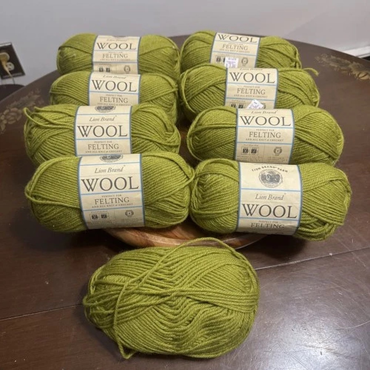 LOT OF 9 Lion Brand LION WOOL Yarn Lemongrass 132 Vintage Felting Destash NEW