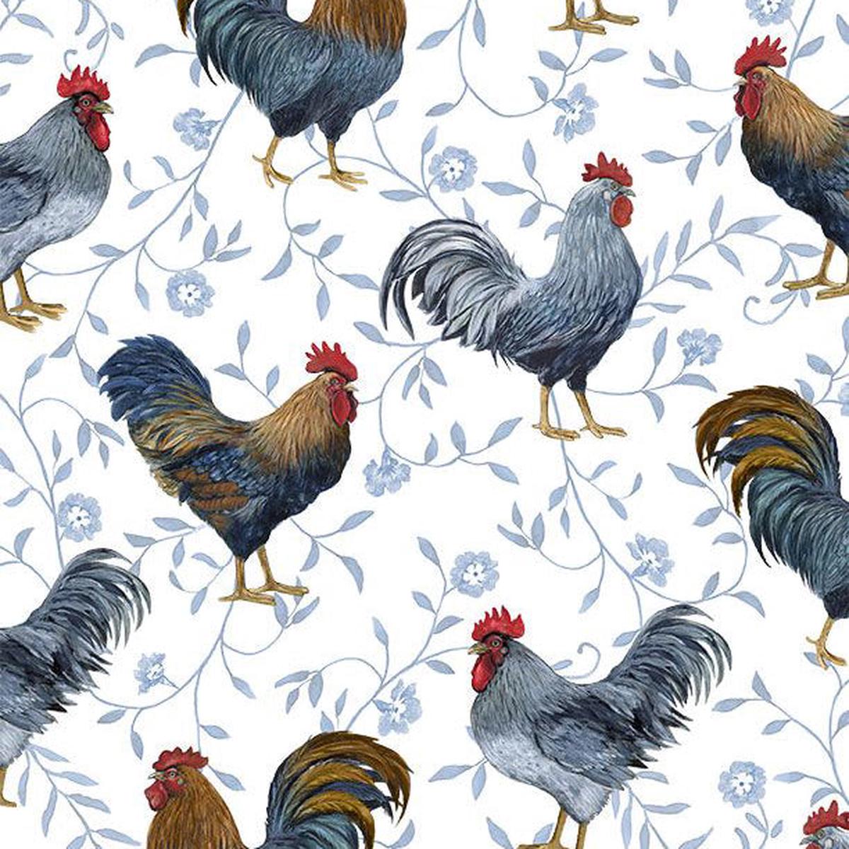 Country Blue Collection Roosters All Over Cotton Fabric 39901