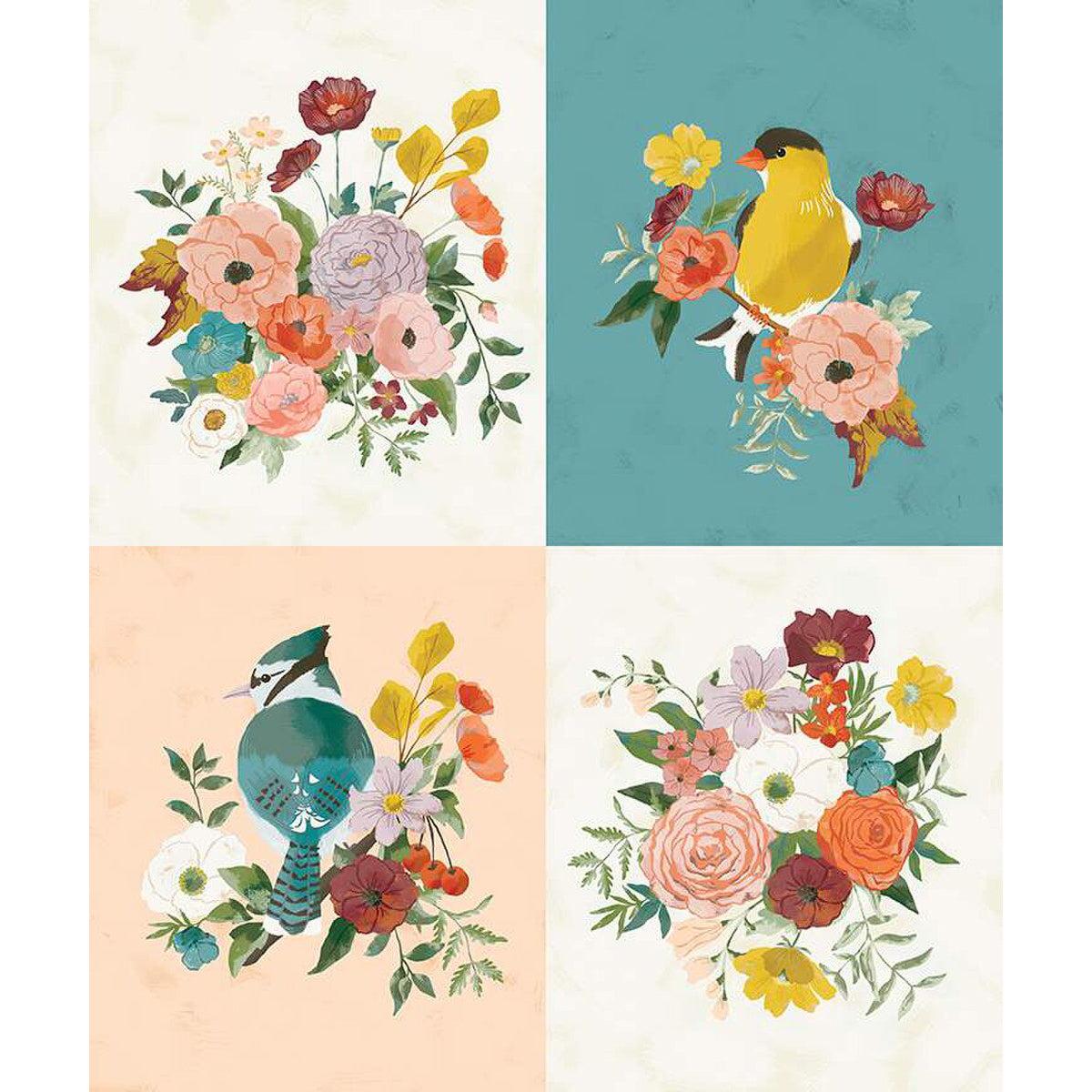 Winged Medley Collection Birds and Bouquets Panel P15918