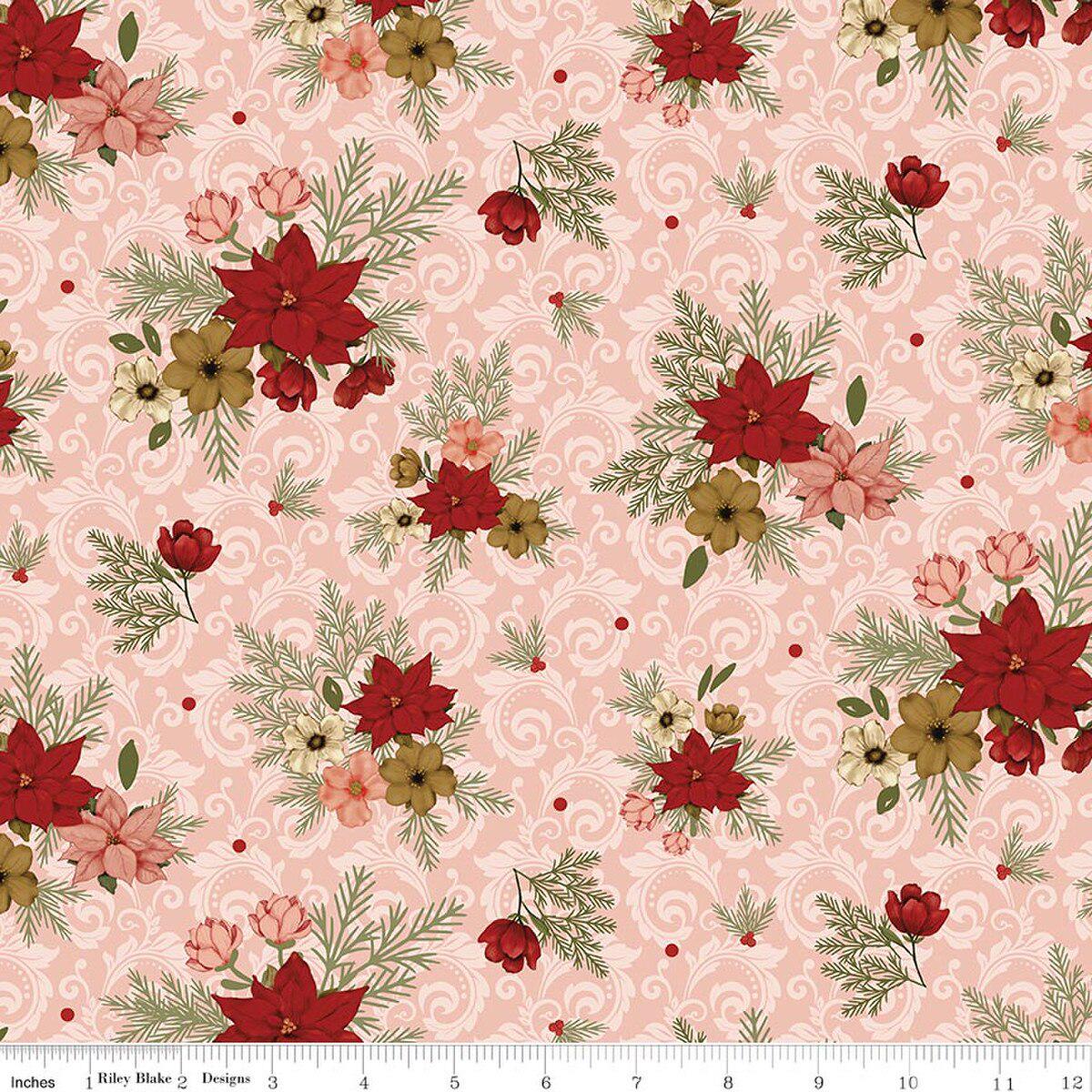 Christmas Greeting Collection Floral Bouquets Cotton Fabric C17661