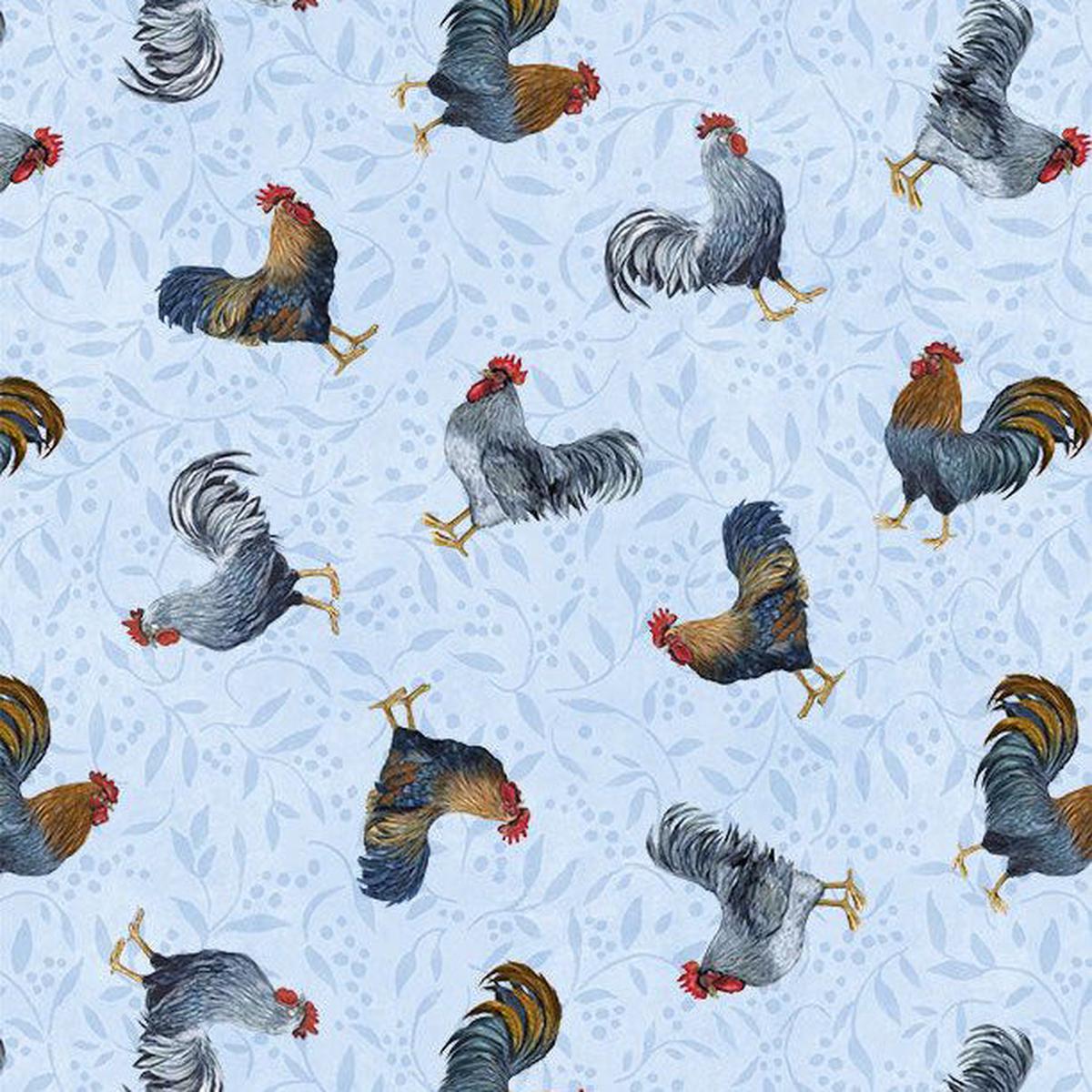 Country Blue Collection Rooster Toss Cotton Fabric 39902