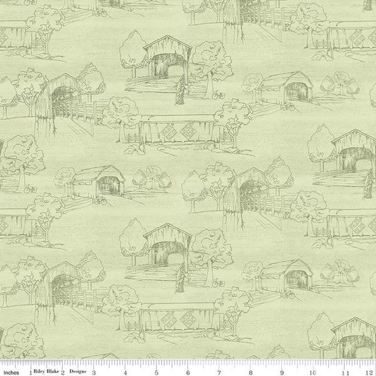 Covered Bridges in Spring Collection Toile Cotton Fabric CD15821