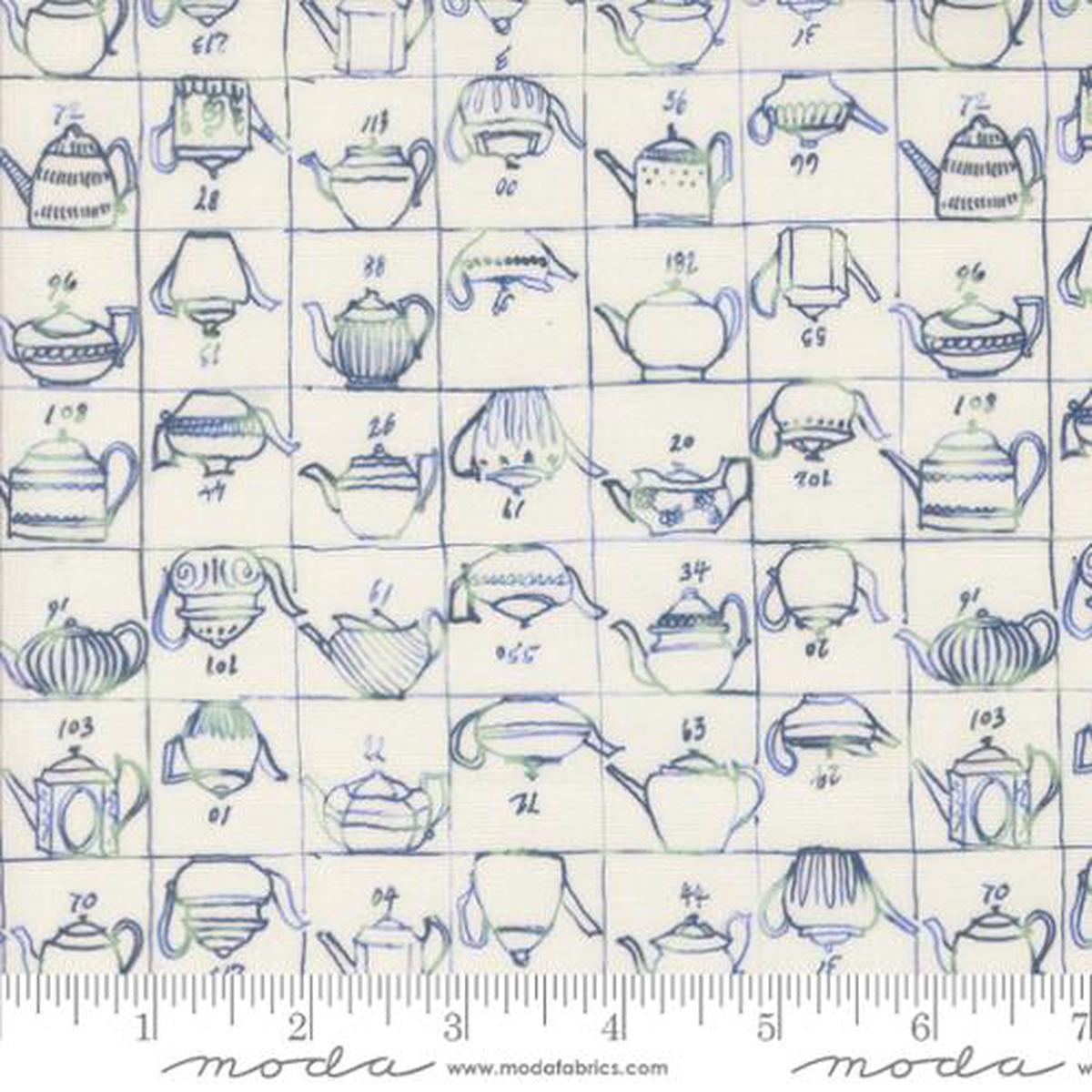 Larking Collection Tea Pot Blueprint Cotton Fabric 24631