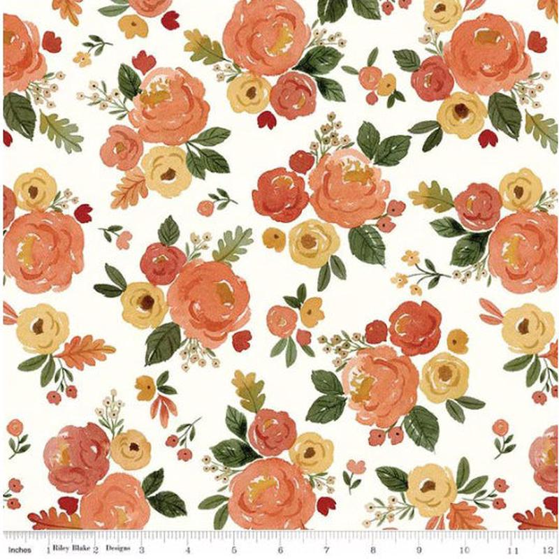 Happy Fall Days Collection Flowers and Leaves Cotton Fabric C16340