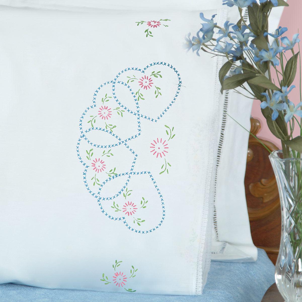 Starburst of Hearts Lace Edge Pillowcases 1800-33
