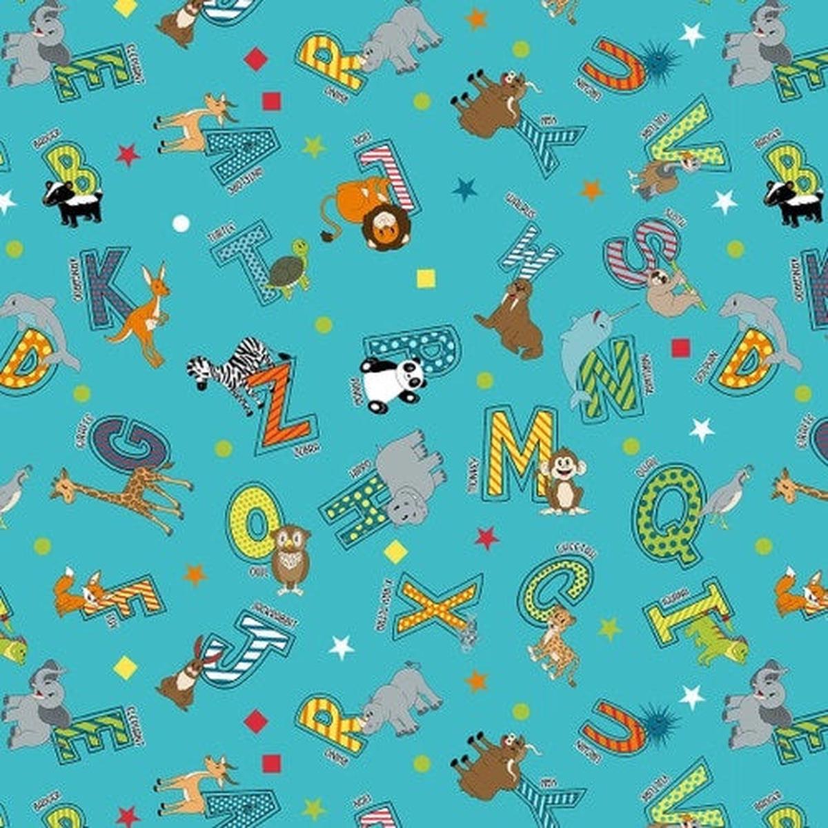 A To Zoo Collection Tossed Animals and Letters Cotton Fabric 2653-75