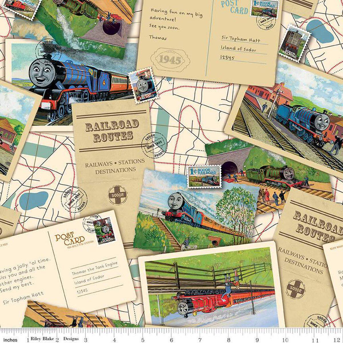 Thomas and Friends Collection Postcard Toss Cotton Fabric CD17015