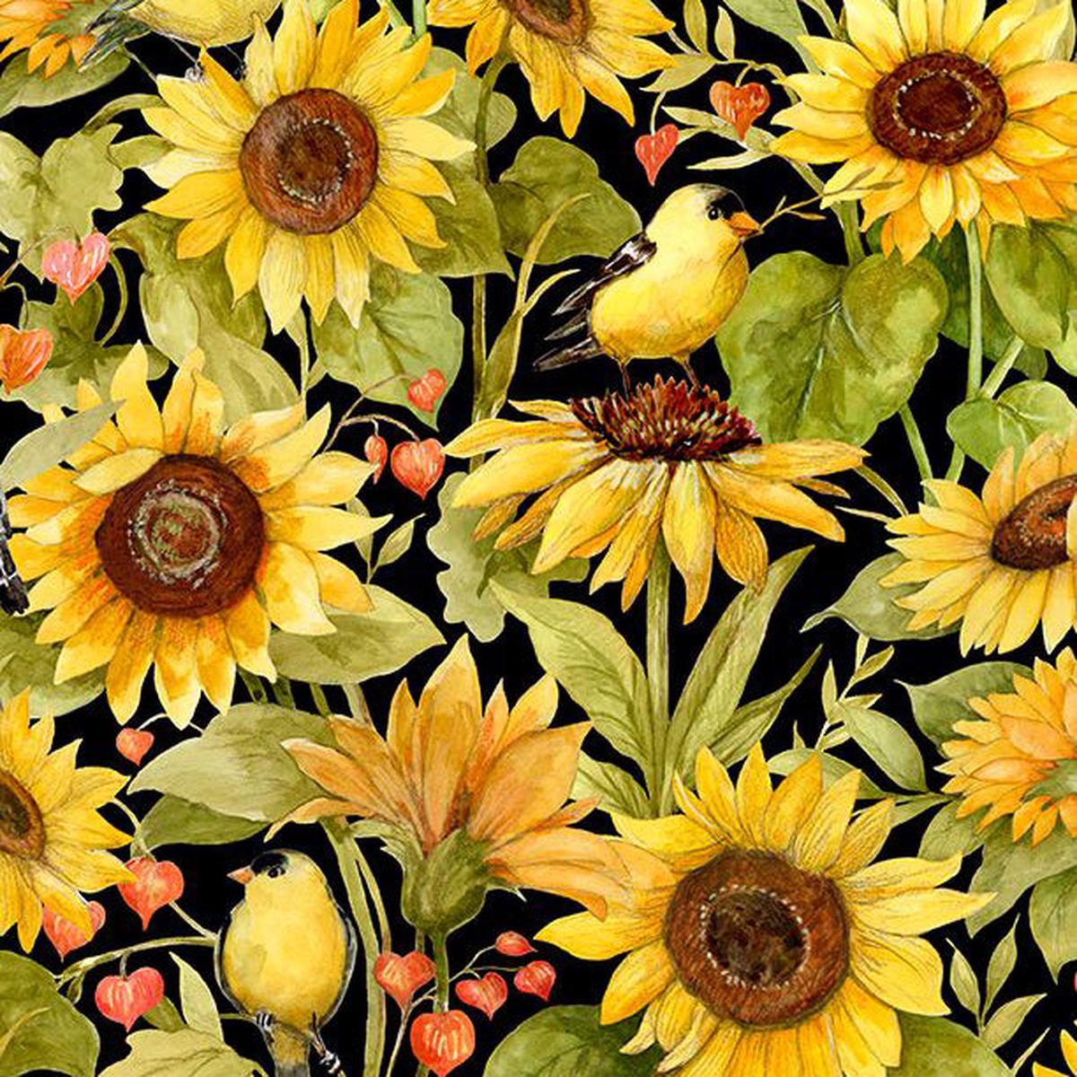 Sunflower Splendor Collection Sunflowers and Birds Cotton Fabric 83327