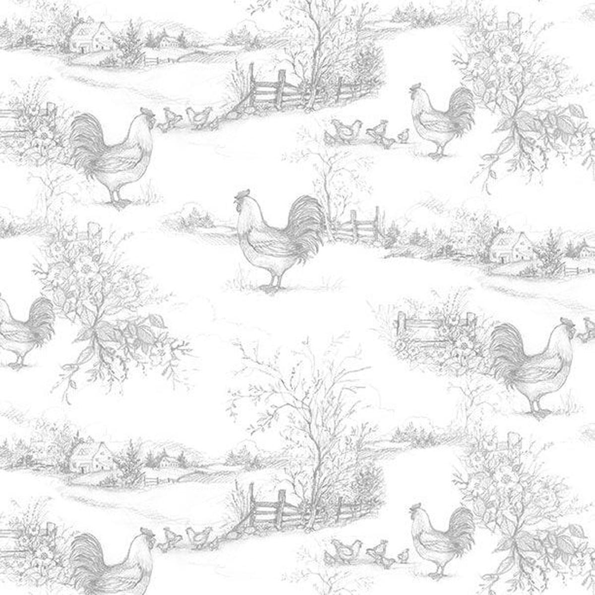 Country Blue Collection Rooster Toile Cotton Fabric 39903