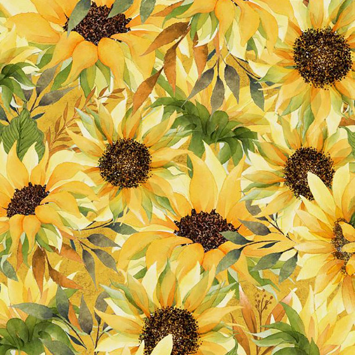 Autumn Sun Collection Packed Sunflowers Cotton Fabric 32084