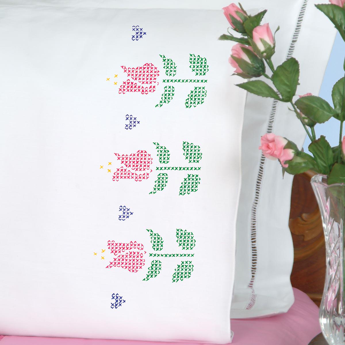 Cross-Stitch Tulips Pillowcases 1600-771